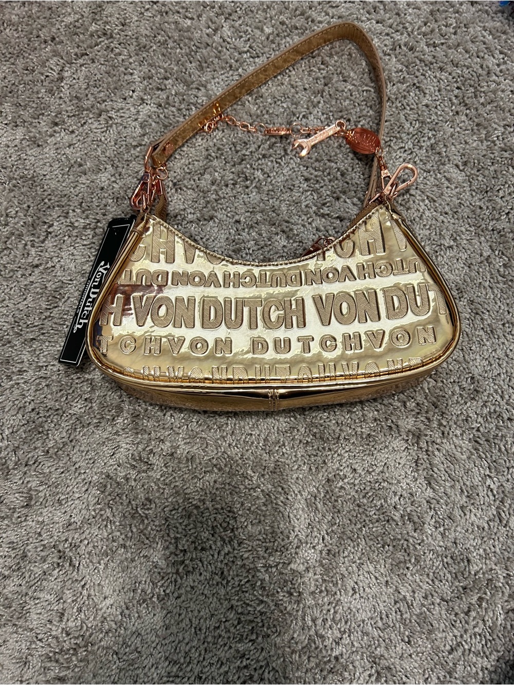 Von Dutch Metallic Gold Mini Shoulder Bag